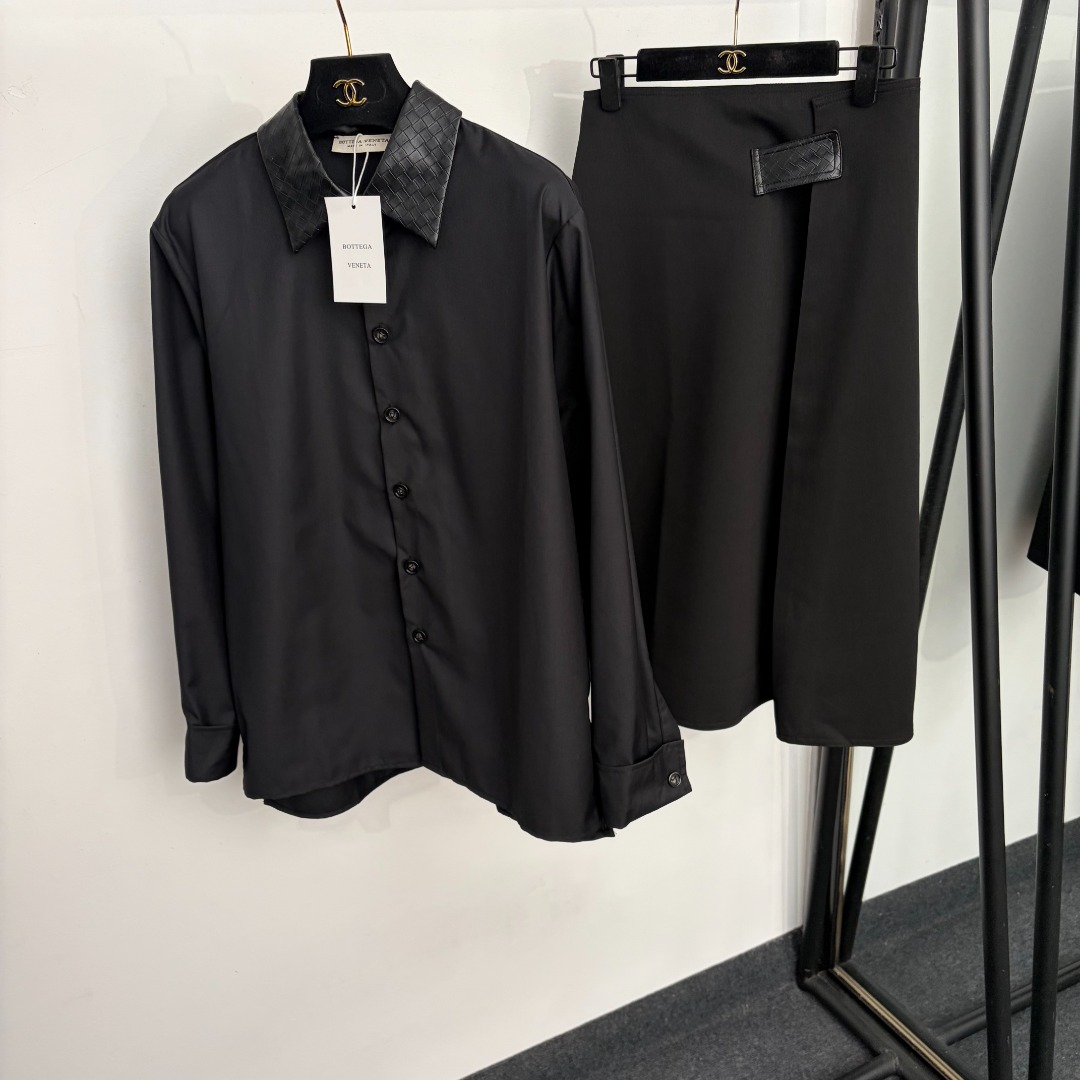 Bottega Veneta Black Satin Shirt Trousers Set