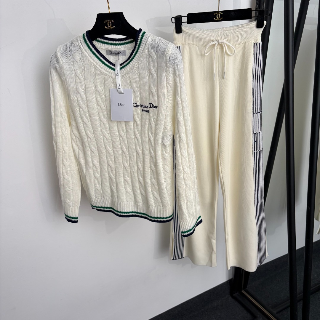 Dior Ivory Contrast Trim Top and Pants Set