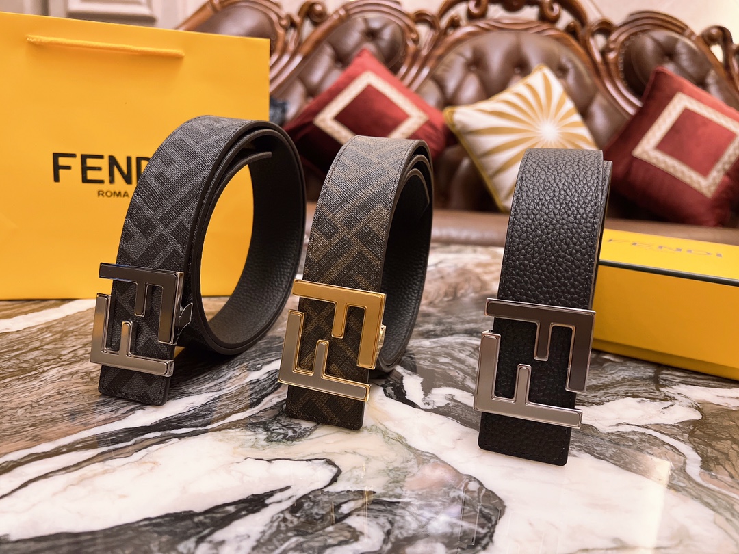 Fendi Belts Lychee Pattern Steel Buckle Cowhide