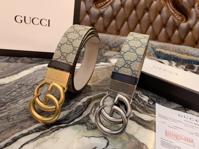 Gucci Reversible Belt with Double G Buckle - 38mm, PVC and Leather 1 Gucci Reversible Belt with Double G Buckle - 38mm, PVC and Leather
