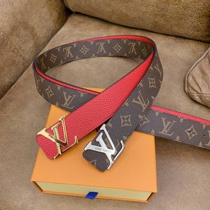Louis Vuitton Belts Red Lychee Pattern Steel Buckle Fashion