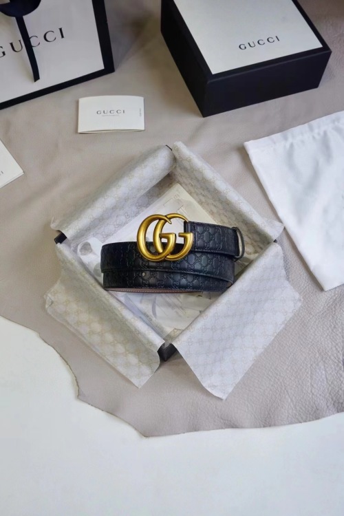 Gucci Women's Black Leather Belt with Gold Buckle, 3.0cm Width 1 Gucci Women's Black Leather Belt with Gold Buckle, 3.0cm Width