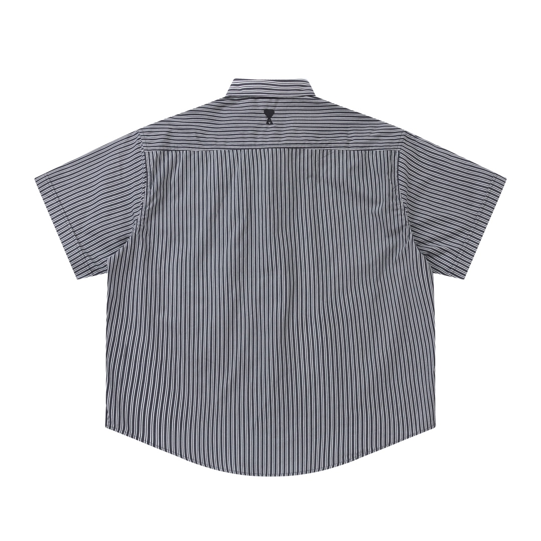 Trendy Y.C 829 Striped Shirt: Custom fabric, loose fit, unisex design in black and blue stripes. Sizes S-XL. - 图片 5