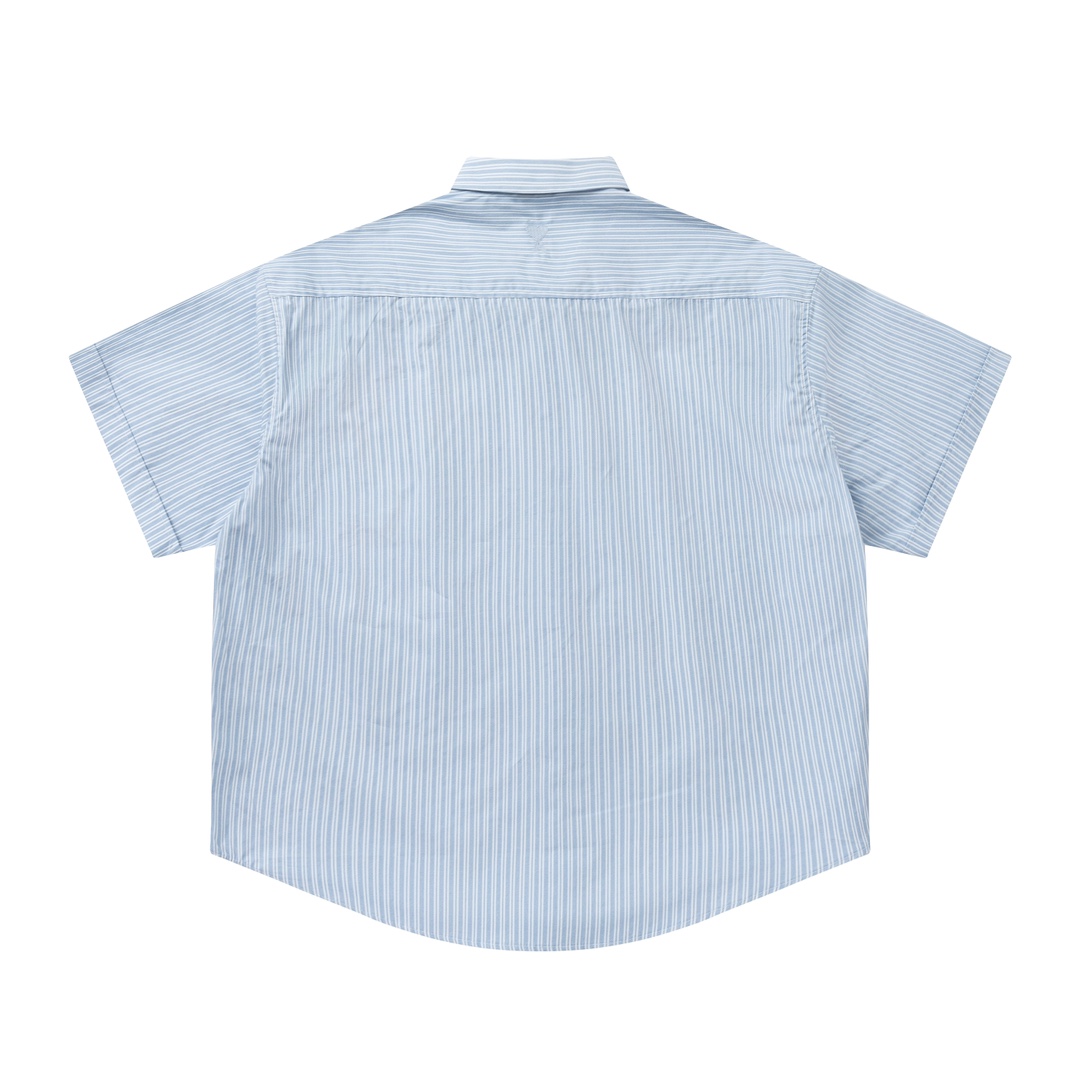 Trendy Y.C 829 Striped Shirt: Custom fabric, loose fit, unisex design in black and blue stripes. Sizes S-XL. - 图片 3