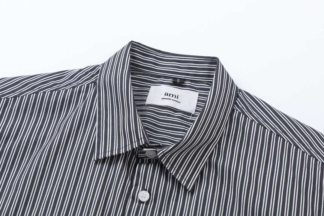Trendy Y.C 829 Striped Shirt: Custom fabric, loose fit, unisex design in black and blue stripes. Sizes S-XL. - 图片 6