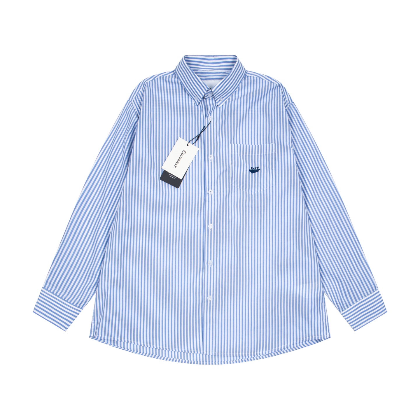 Y.C 844 Covernat Korean Brand Embroidered Long-Sleeve Shirt in Blue and Gray Stripes - 图片 4