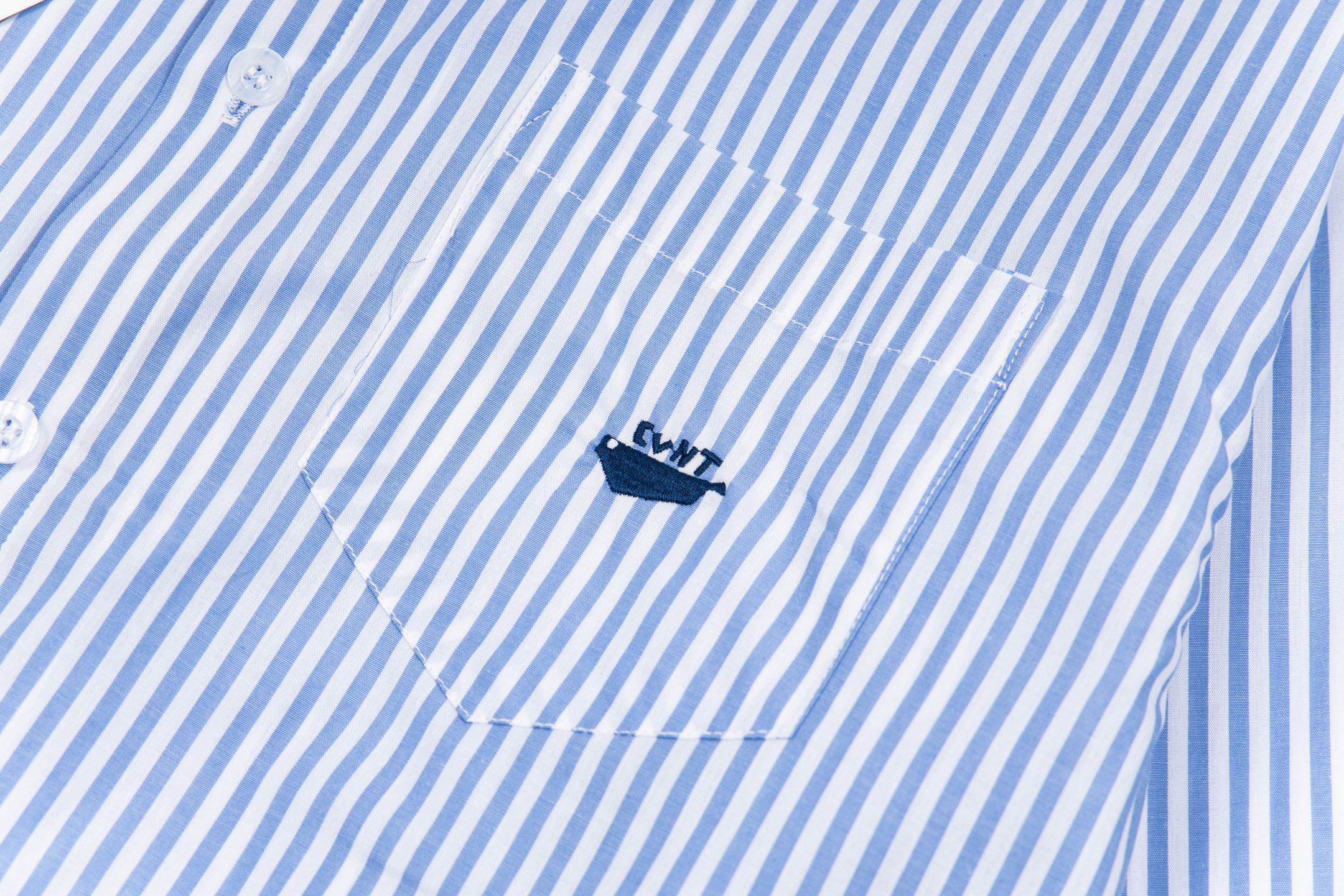 Y.C 844 Covernat Korean Brand Embroidered Long-Sleeve Shirt in Blue and Gray Stripes - 图片 7