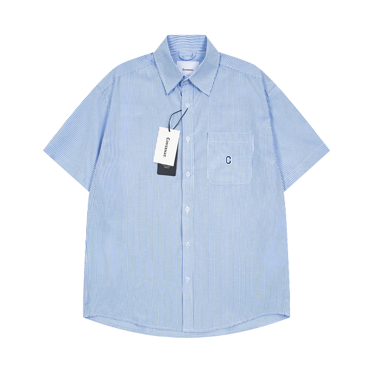 “Y.C 843 Covernat Shirt: Classic Korean Brand, Embroidered Letters, Blue/Gray Stripes, Multiple Sizes” - 图片 4