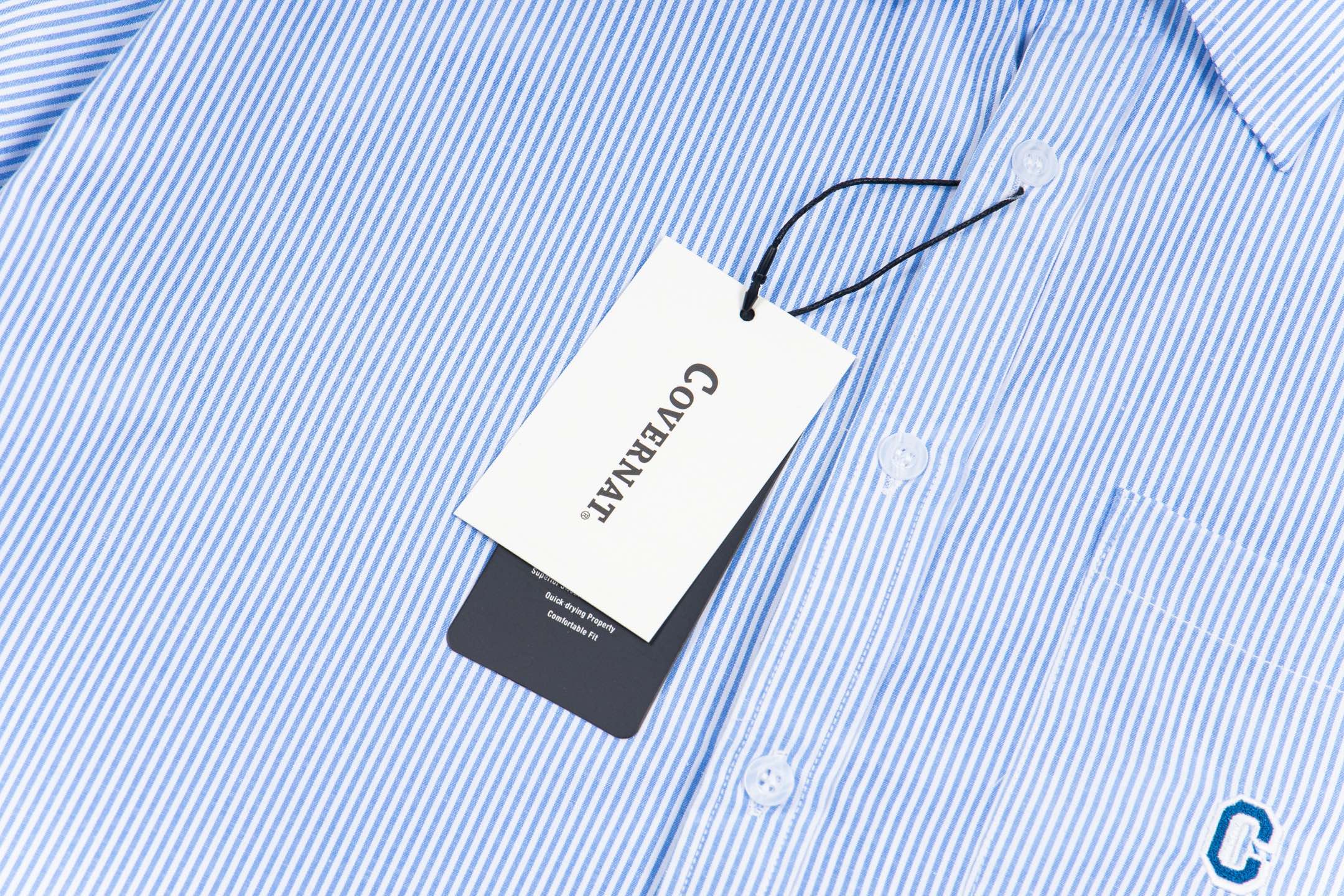 “Y.C 843 Covernat Shirt: Classic Korean Brand, Embroidered Letters, Blue/Gray Stripes, Multiple Sizes” - 图片 8