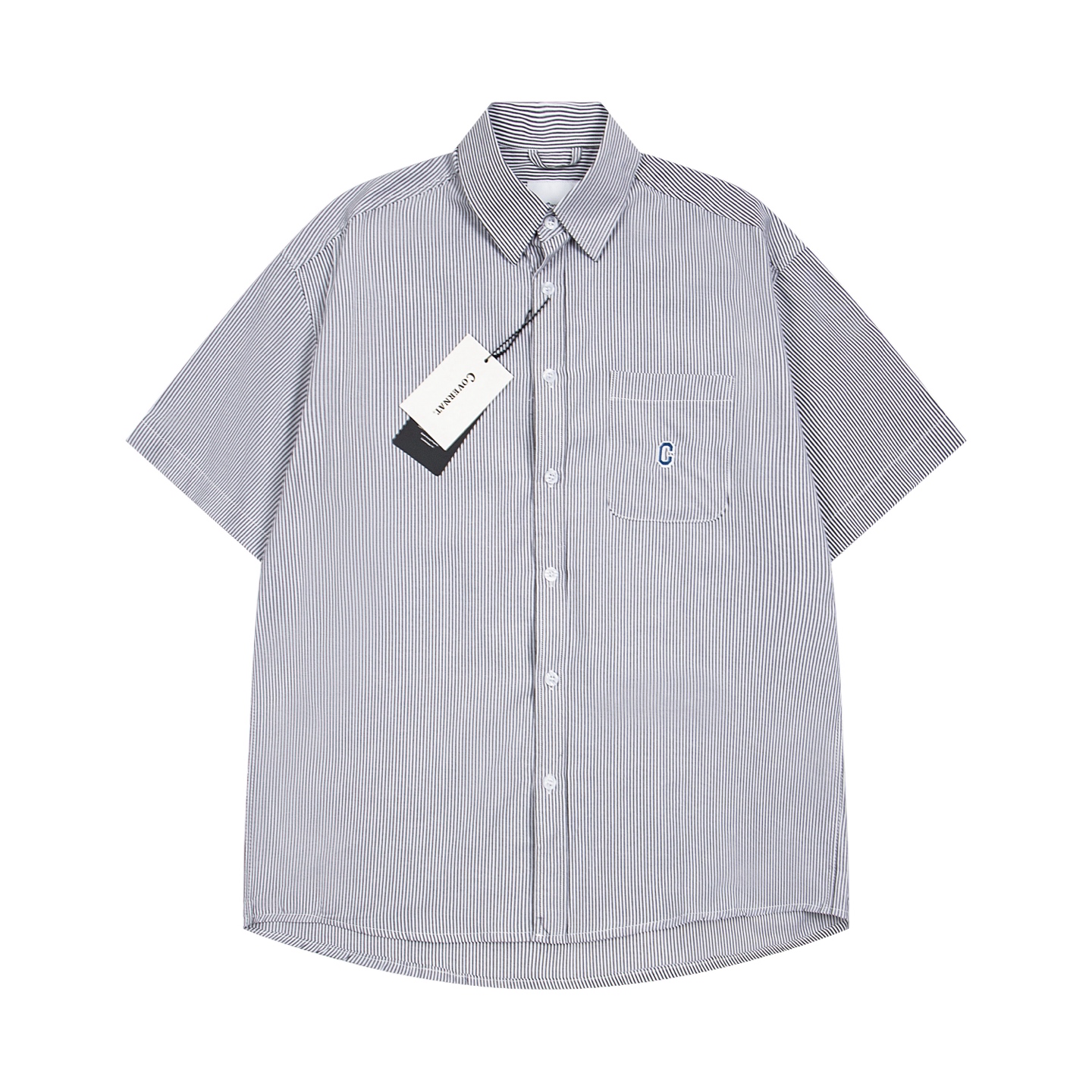 “Y.C 843 Covernat Shirt: Classic Korean Brand, Embroidered Letters, Blue/Gray Stripes, Multiple Sizes” - 图片 2