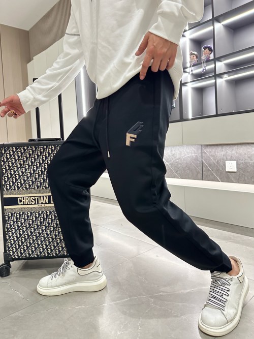 Fendi Men's Black Casual Pants with Logo, Comfortable Custom Fabric