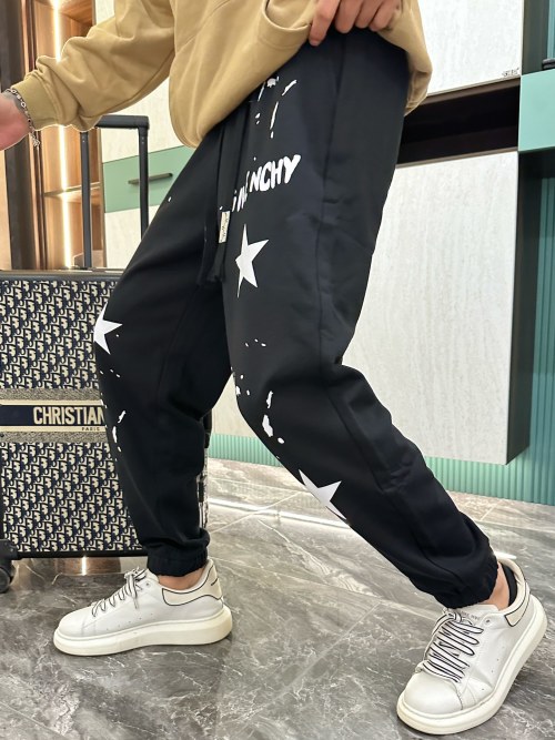 Givenchy Men's Black Casual Pants with Star and Logo Print, Spring 2025