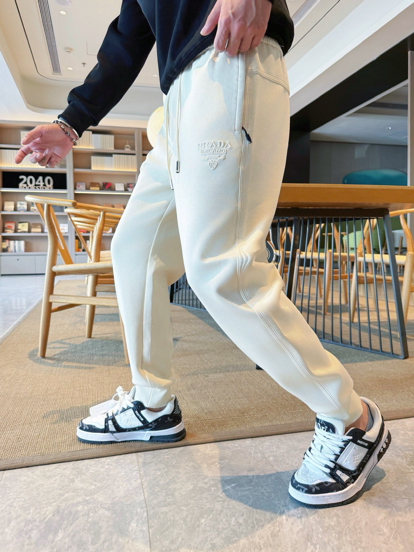 Prada Men's Logo Embroidered Drawstring Sweatpants Casual Trousers