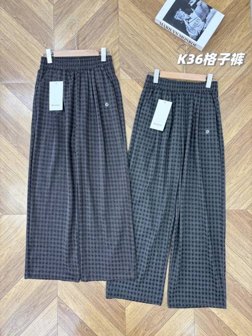 Lulu Women's Plaid Woolen Pants Autumn High Waist Wide Leg Trousers 1 Lulu Women's Plaid Woolen Pants Autumn High Waist Wide Leg Trousers