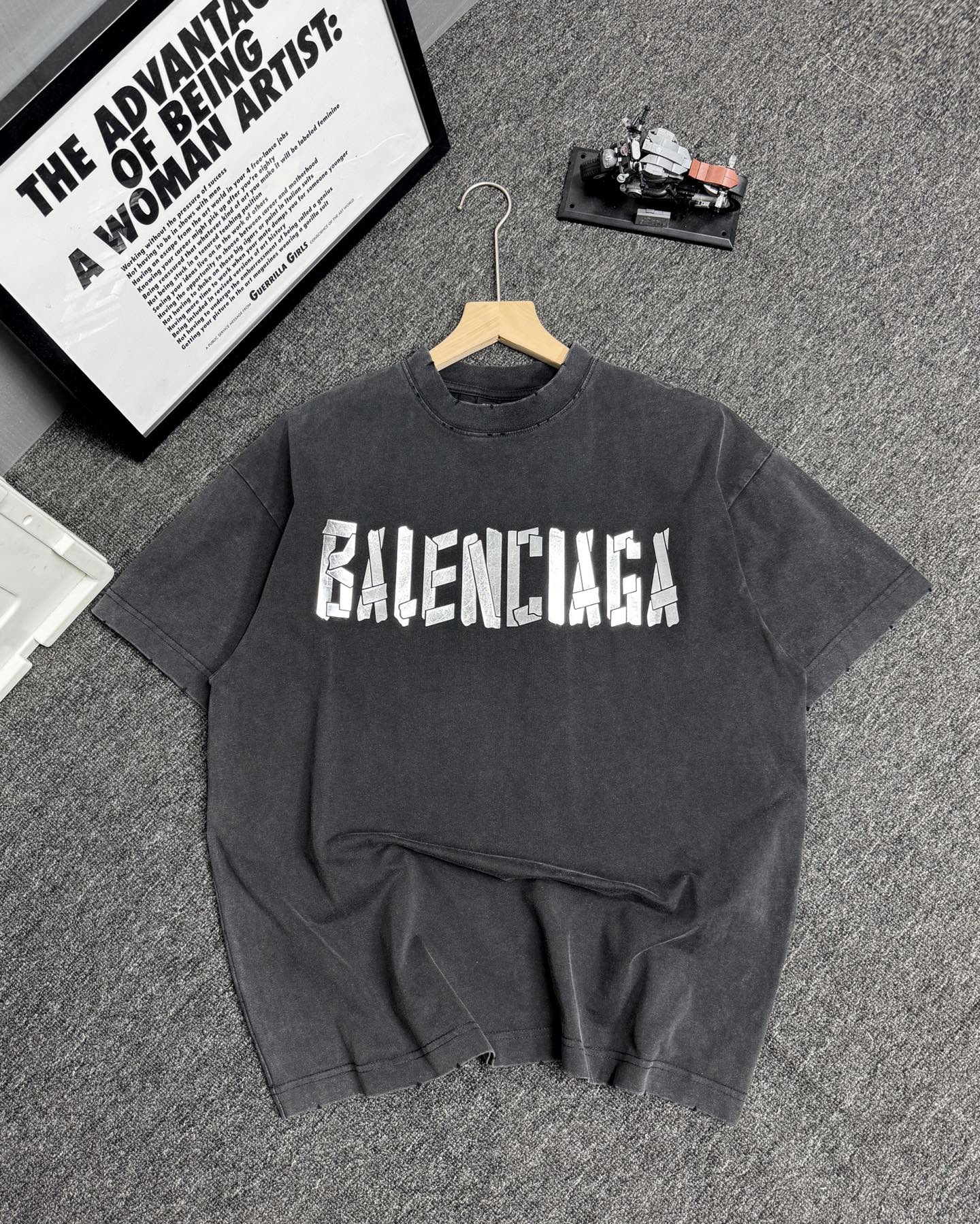 Balenciaga Distressed Logo T-Shirt - Premium Heavyweight Cotton, Vintage Black