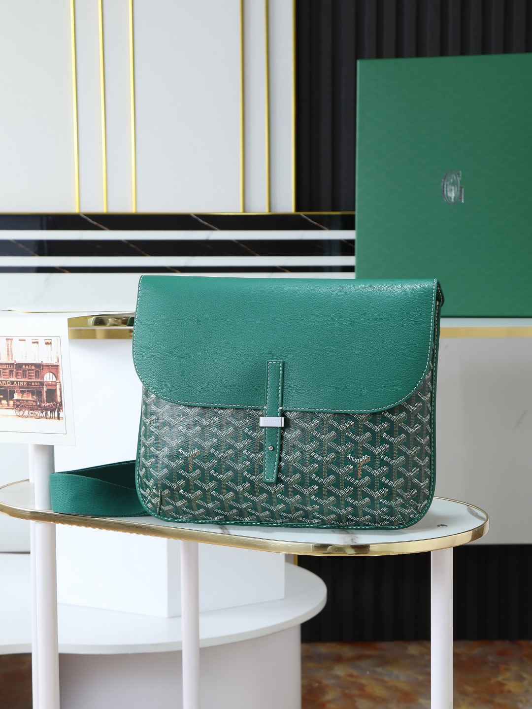 Goyard Green Coursier Messenger Bag, Lightweight and Compact, 32 cm