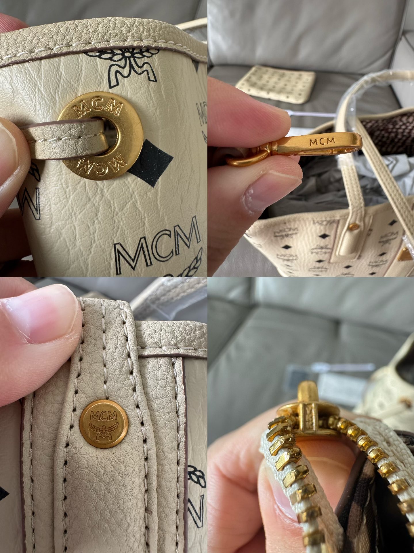 MCM 独家 可翻转至格纹印花衬里的一面使用 侧边抽绳可调节轮廓 并配有可拆卸内袋 顶部皮革双提手