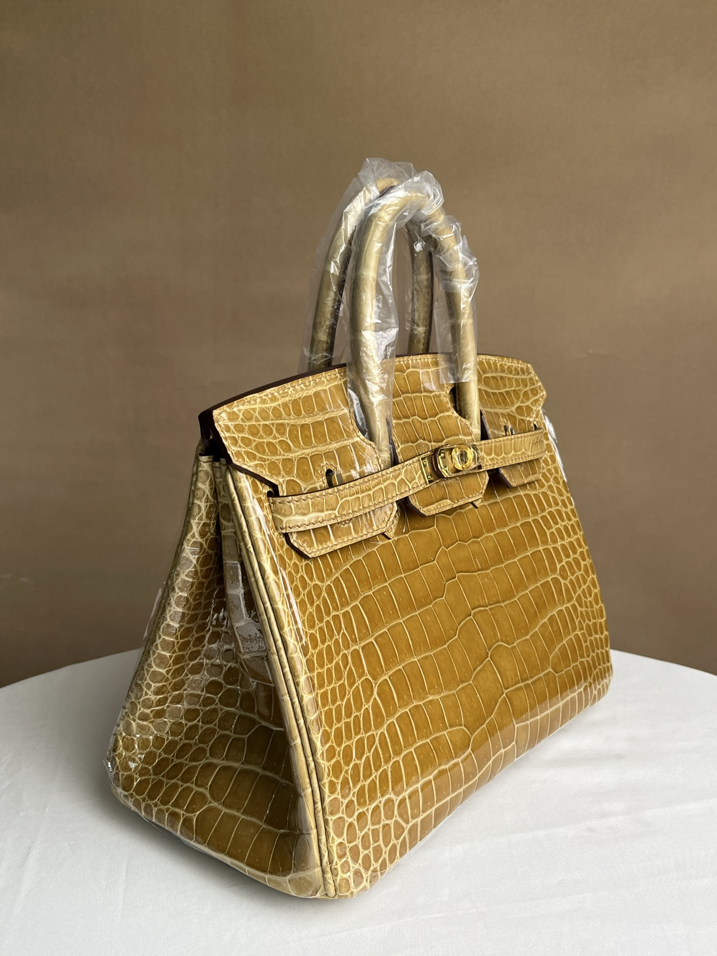 Hermes Birkin 25 High-gloss platinum alligator 25cm everyday shoulder