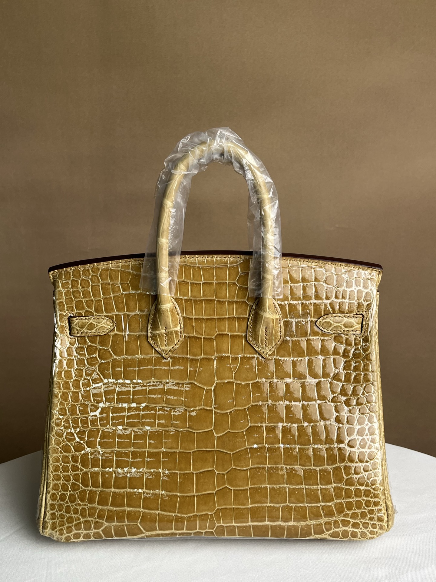 Hermes Birkin 25 High-gloss platinum alligator 25cm everyday shoulder