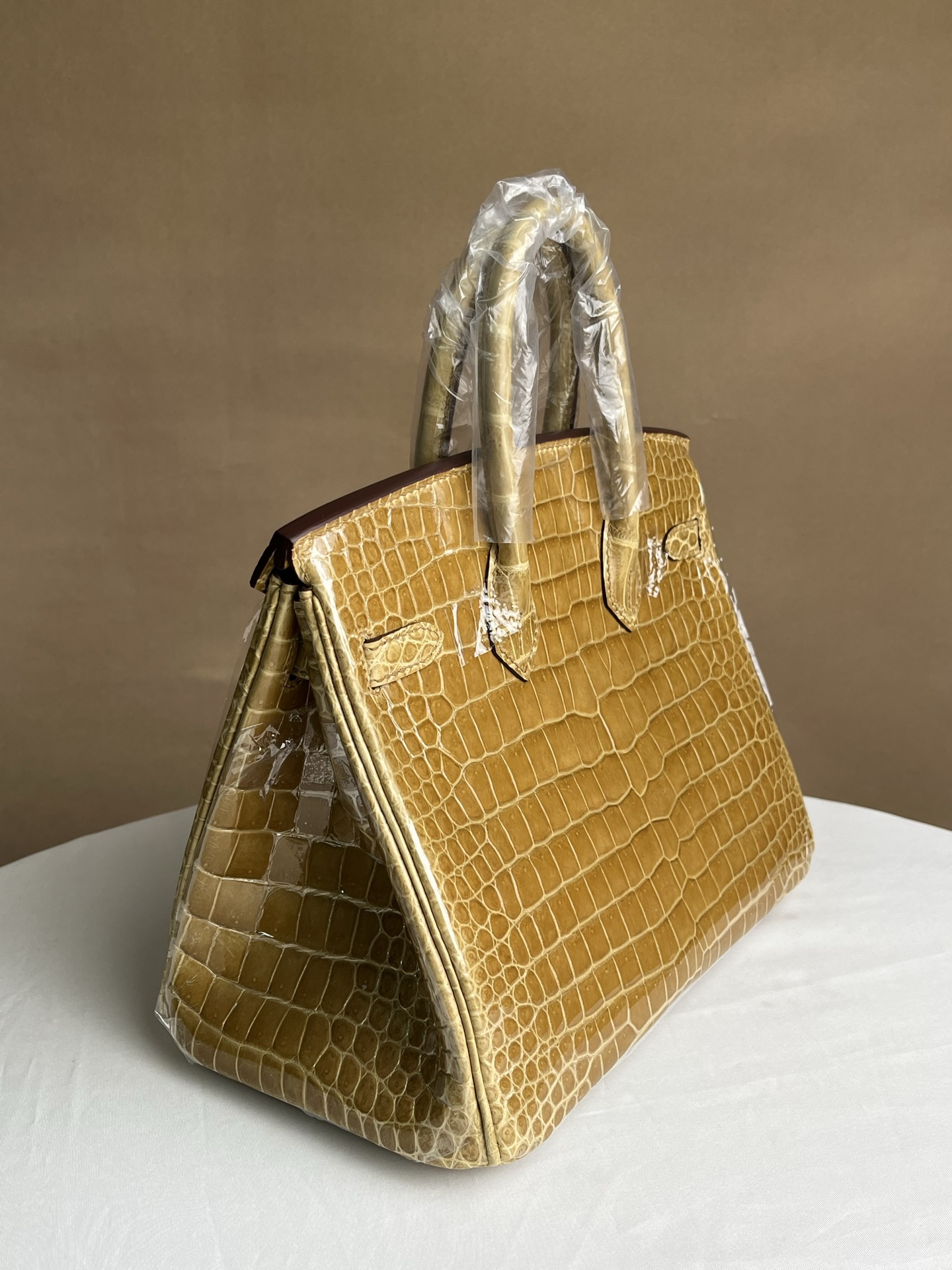 Hermes Birkin 25 High-gloss platinum alligator 25cm everyday shoulder