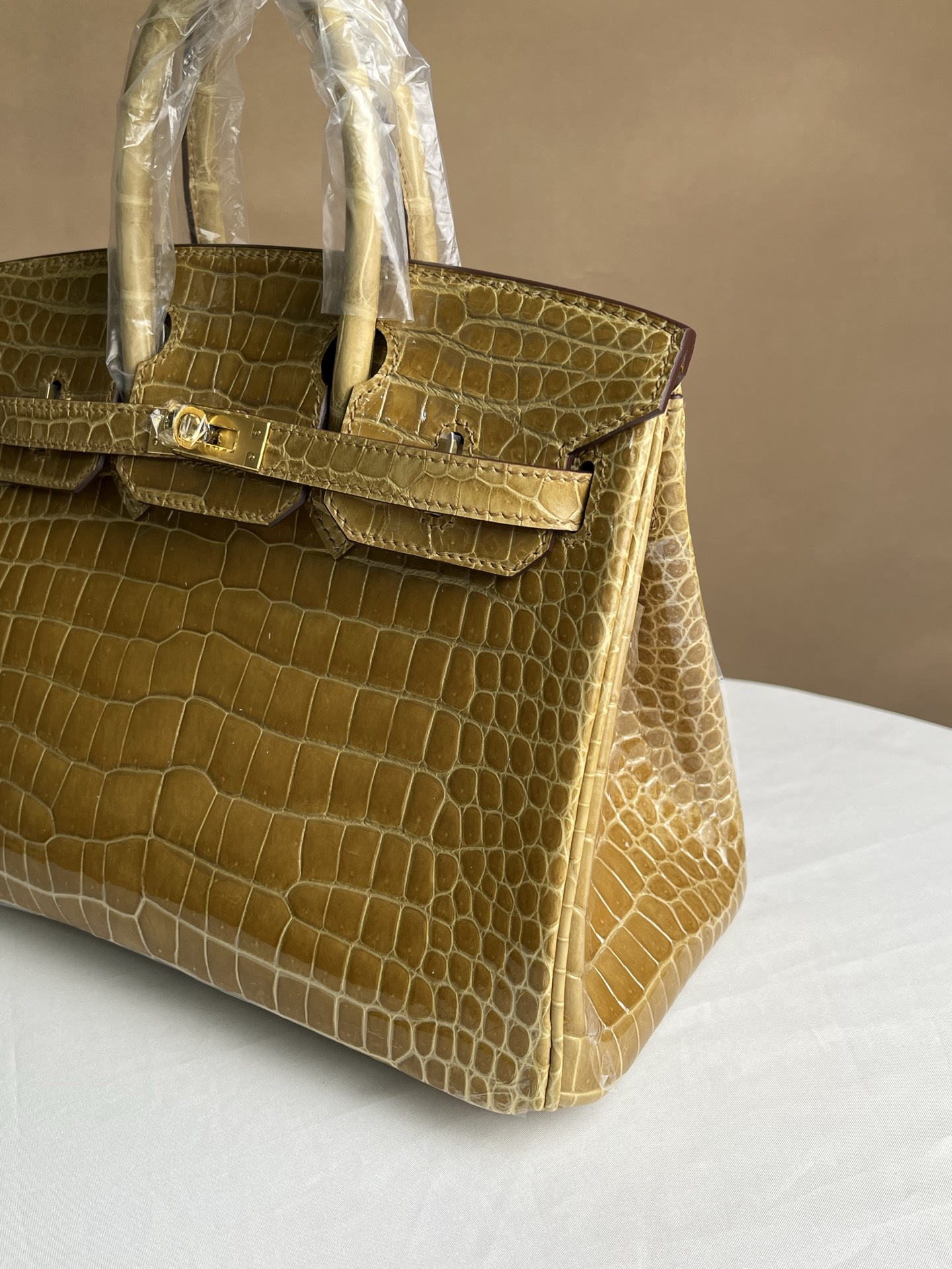 Hermes Birkin 25 High-gloss platinum alligator 25cm everyday shoulder