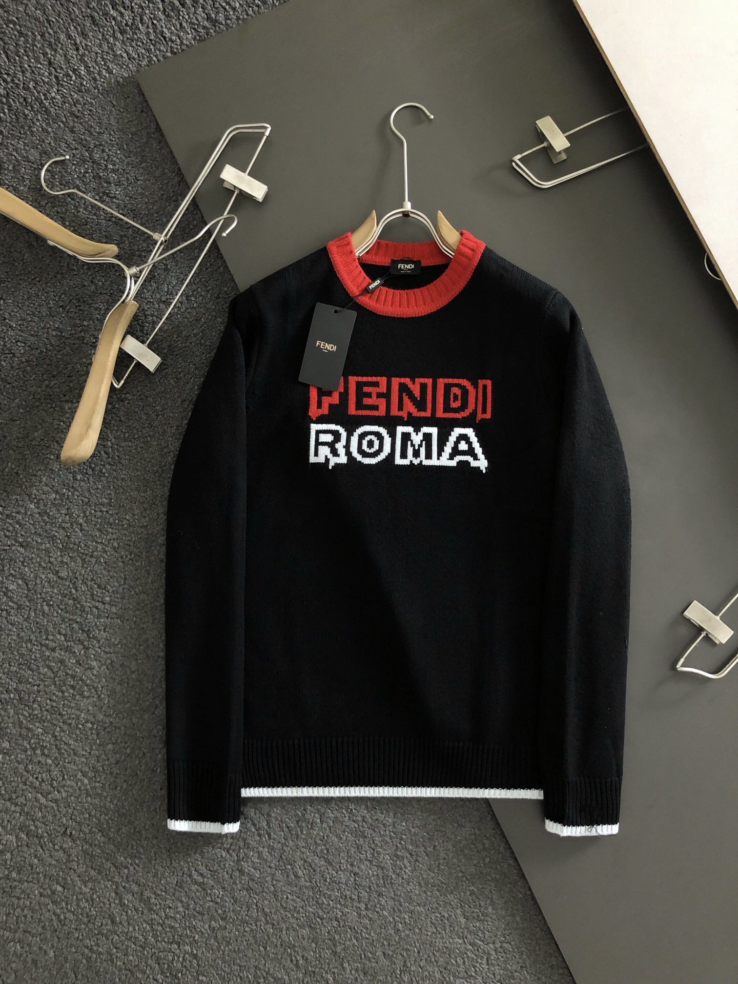 Fendi Clothing Knit Sweater Black Red Knitting Fall Collection Fashion