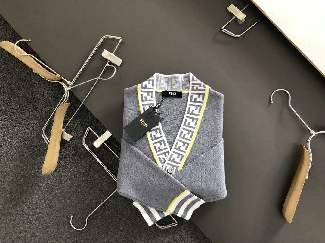 Fendi Clothing Cardigans Grey Knitting Wool Fashion