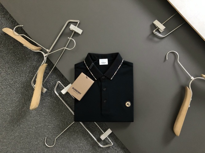 Burberry Men's Slim-Fit Black Polo Shirt with Checkered Collar 1 Burberry Men’s Slim-Fit Black Polo Shirt with Checkered Collar