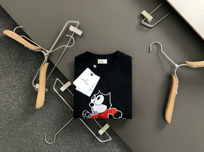 Moncler Men's Black Cartoon Embroidery Short Sleeve T-Shirt, Casual Style 1 Moncler Men's Black Cartoon Embroidery Short Sleeve T-Shirt, Casual Style