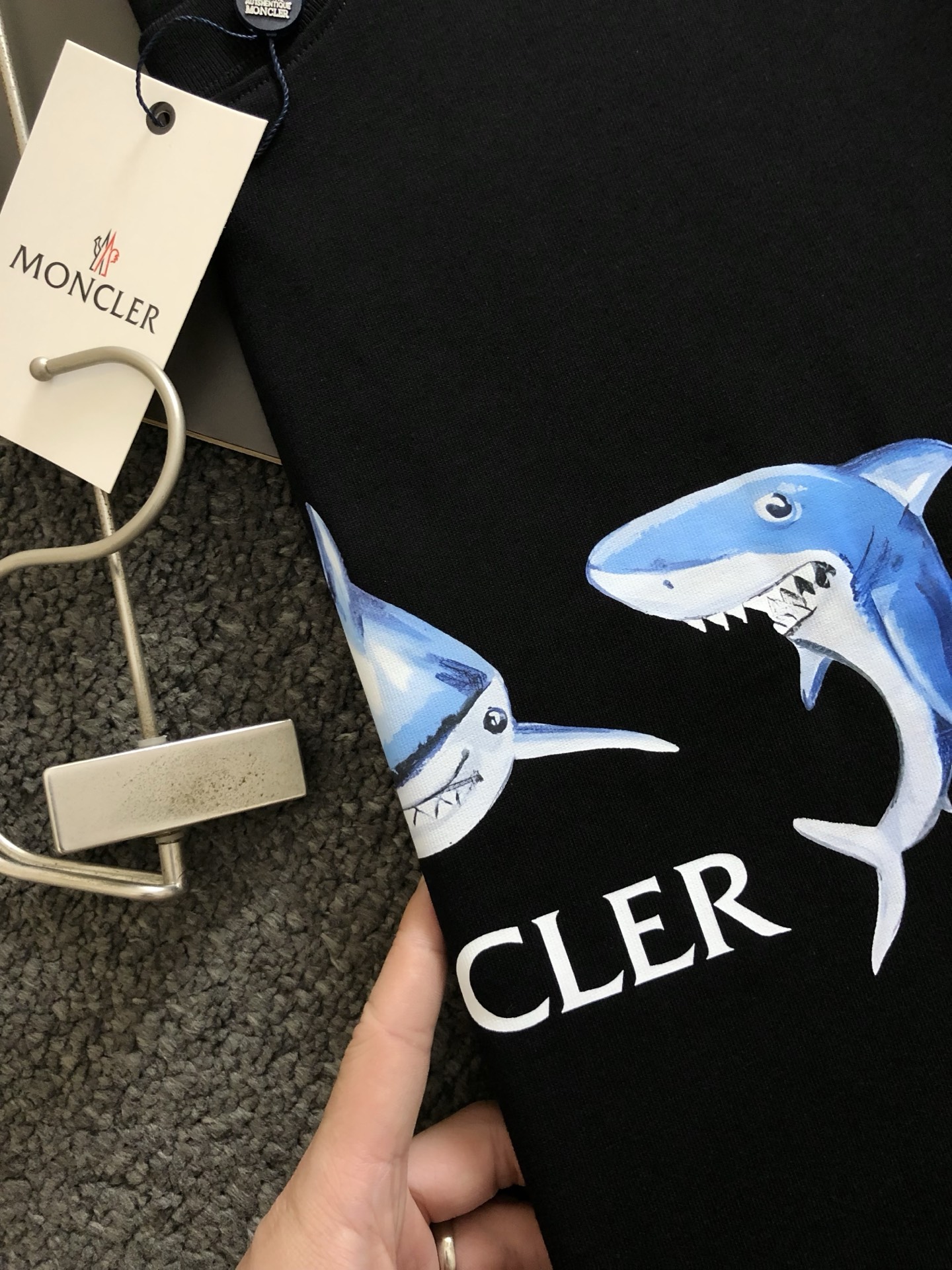 Moncler Men's Black Cotton T-Shirt with Shark Print, Short Sleeve, Round Neck 4 i1750937379877 502 0 7