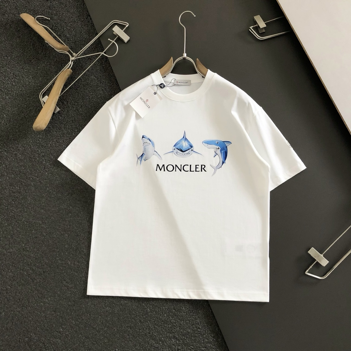 Moncler Men's Black Cotton T-Shirt with Shark Print, Short Sleeve, Round Neck 6 i1750937380444 216 0 9