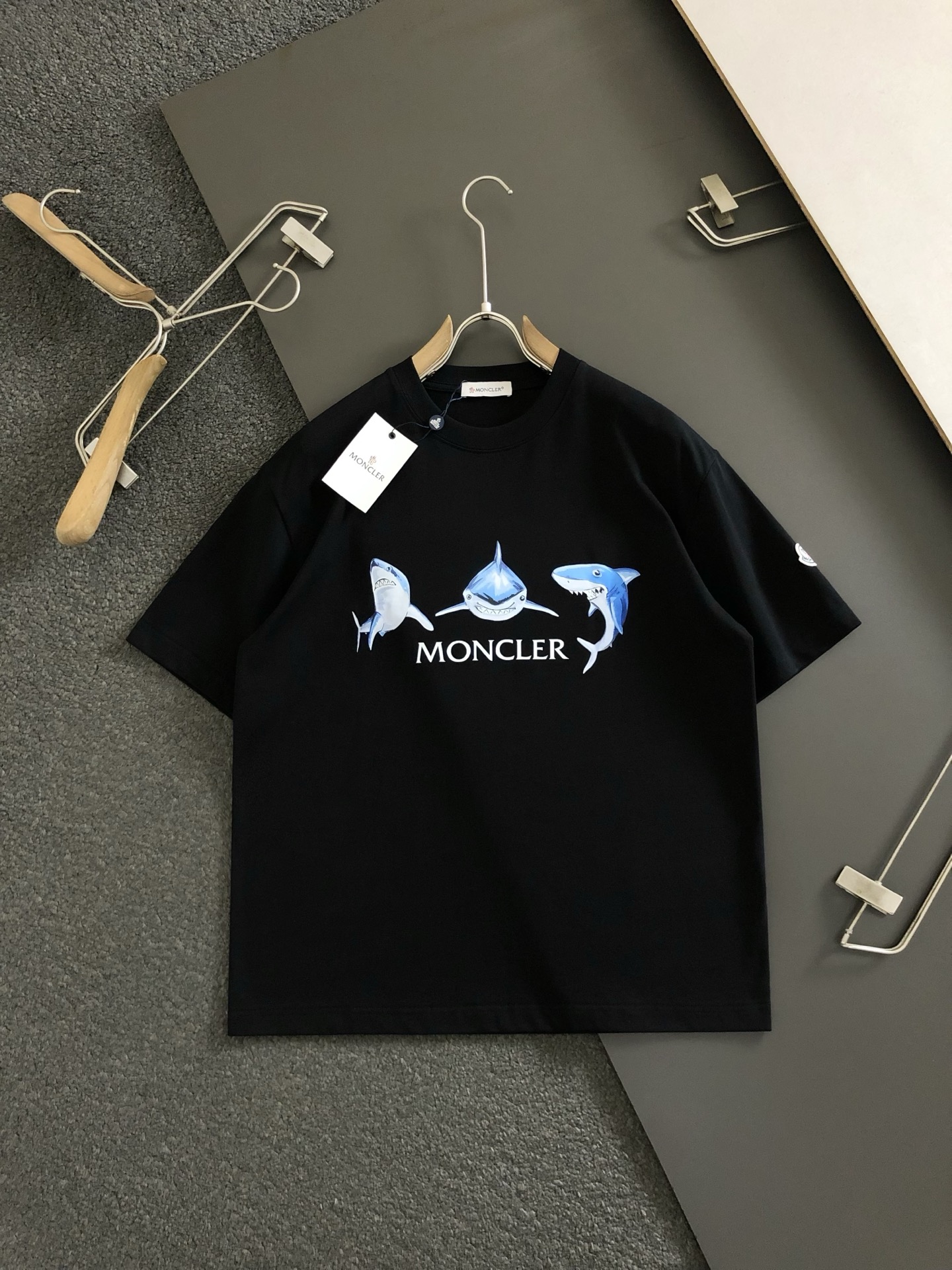 Moncler Men's Black Cotton T-Shirt with Shark Print, Short Sleeve, Round Neck 3 i1750937380528 1578 0 0