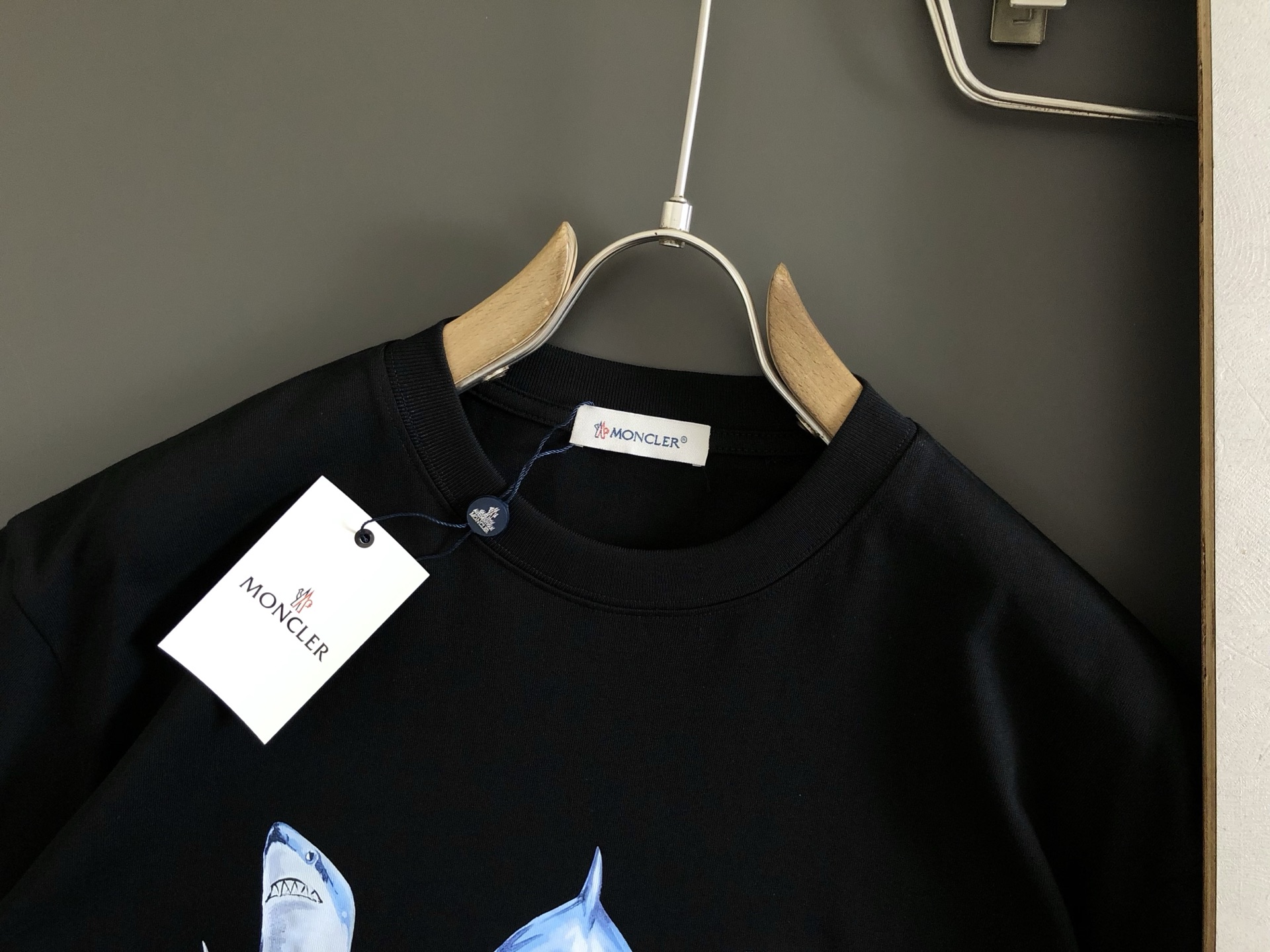 Moncler Men's Black Cotton T-Shirt with Shark Print, Short Sleeve, Round Neck 5 i1750937381867 9403 0 1