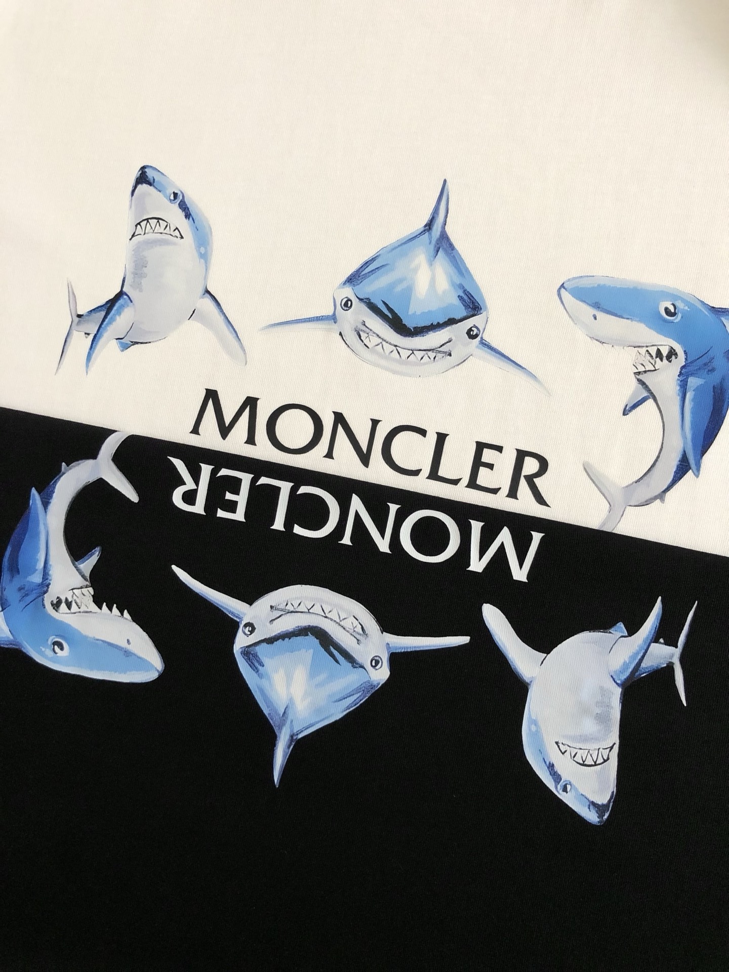 Moncler Men's Black Cotton T-Shirt with Shark Print, Short Sleeve, Round Neck 8 i1750937382163 2967 0 4