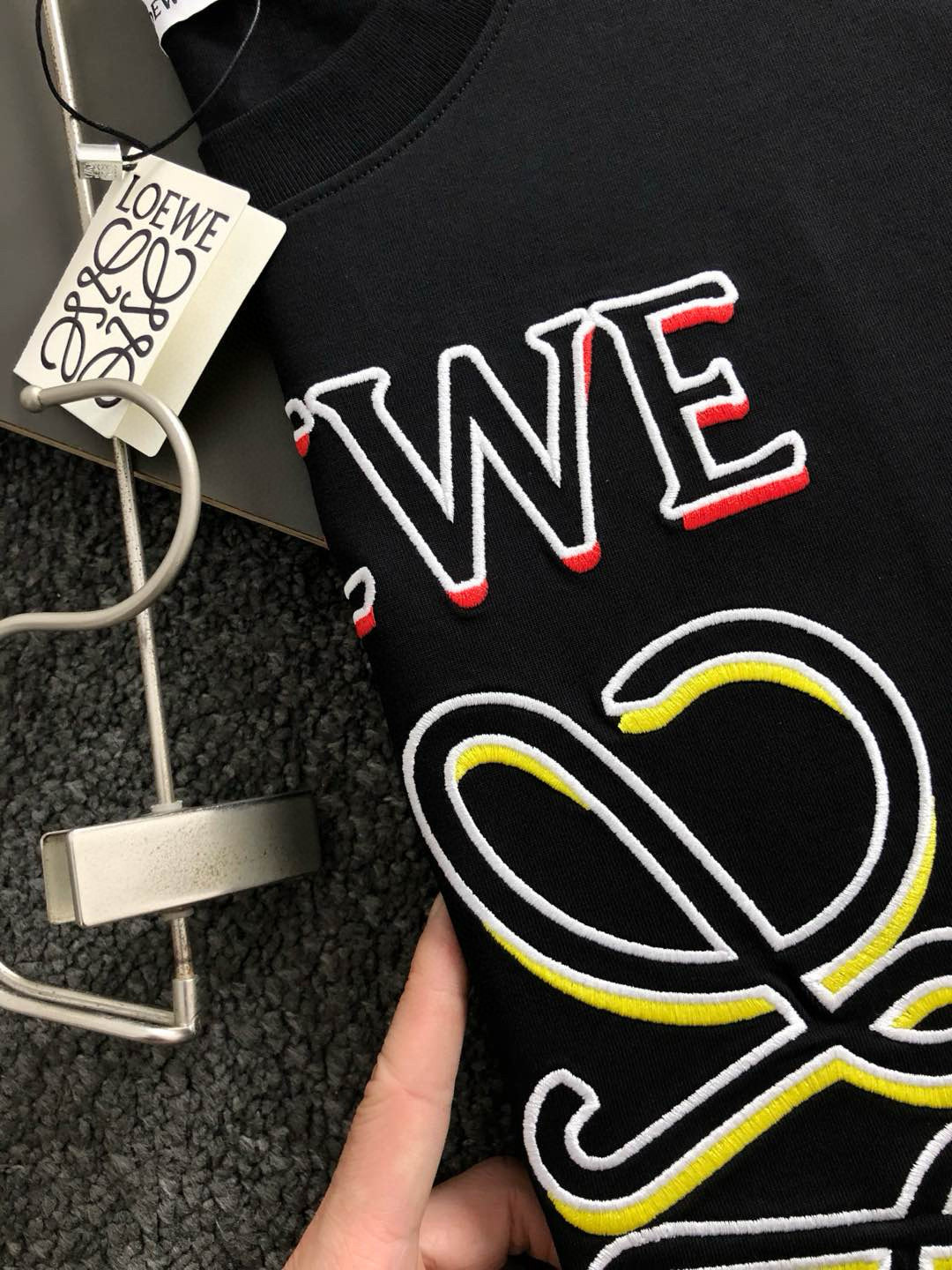 Loewe Men's Black Cotton T-Shirt with Embroidered Logo - Spring Collection 4 i1750939815554 4635 0 2