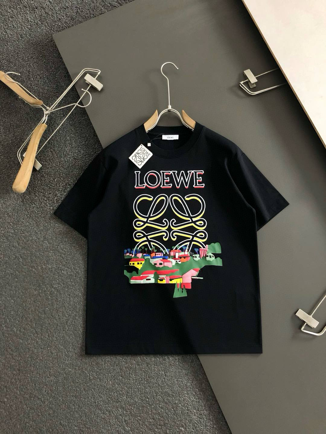 Loewe Men's Black Cotton T-Shirt with Embroidered Logo - Spring Collection 3 i1750939815554 4707 0 1