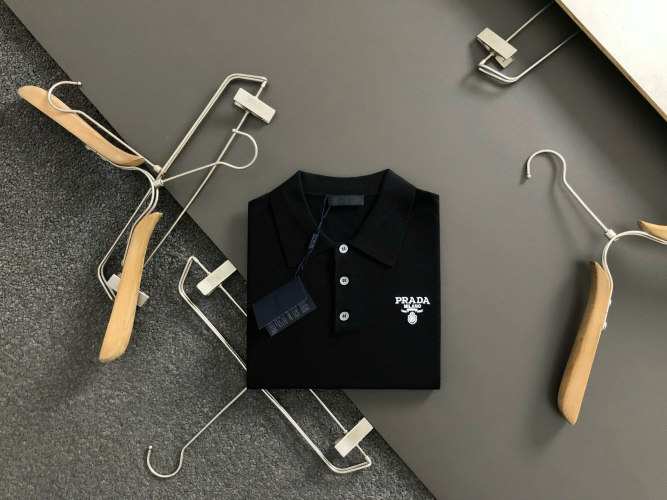 Prada Men's Slim-Fit Short-Sleeve Knitted Polo Shirt with Embroidered Logo 1 Prada Men's Slim-Fit Short-Sleeve Knitted Polo Shirt with Embroidered Logo