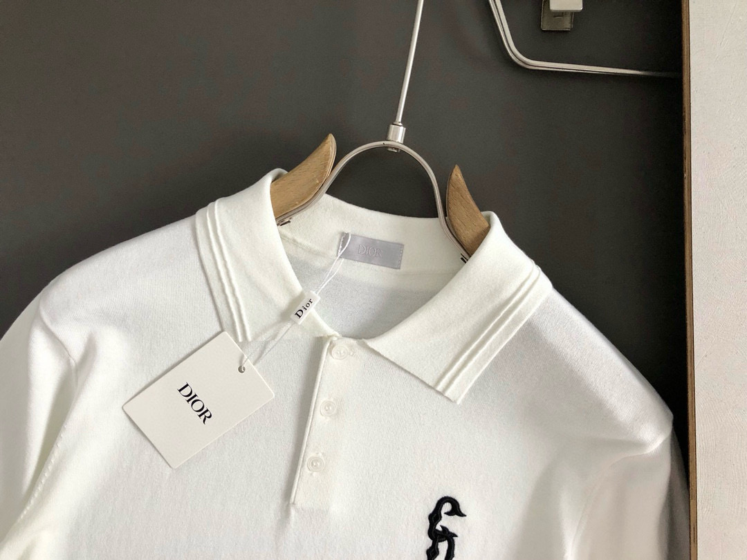 Dir*合身版型 M-xxxl2025秋冬新款袖口字母提花融合CD刺绣logo顶级进口私货羊毛Polo短