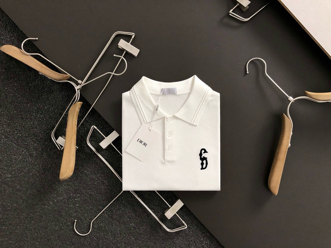 Dir*合身版型 M-xxxl2025秋冬新款袖口字母提花融合CD刺绣logo顶级进口私货羊毛Polo短