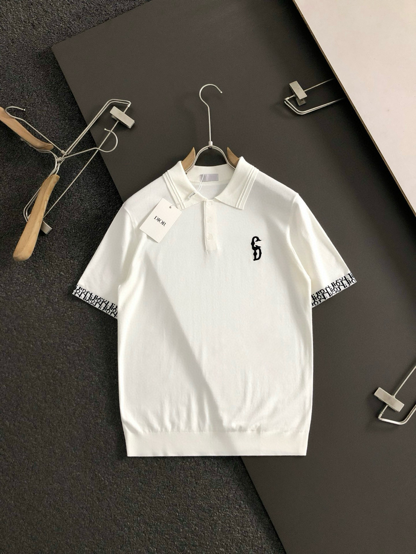 Dir*合身版型 M-xxxl2025秋冬新款袖口字母提花融合CD刺绣logo顶级进口私货羊毛Polo短