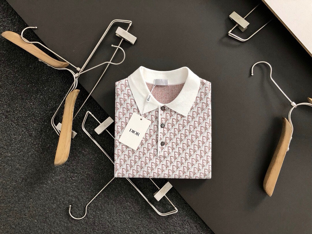 Dir*合身版型M-XXXL2025秋冬时尚满幅提花羊毛短袖Polo*精致工艺专柜面料，顶级元素融合打造