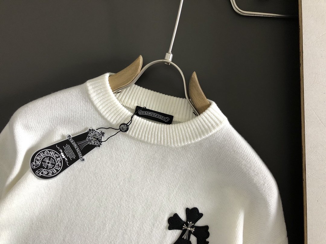 CH*宽松版型S-L最新最顶白色十字帖标潮男款羊毛套头衫面料厚实保暖经典配色新款潮流爆款针织衫最顶级的品