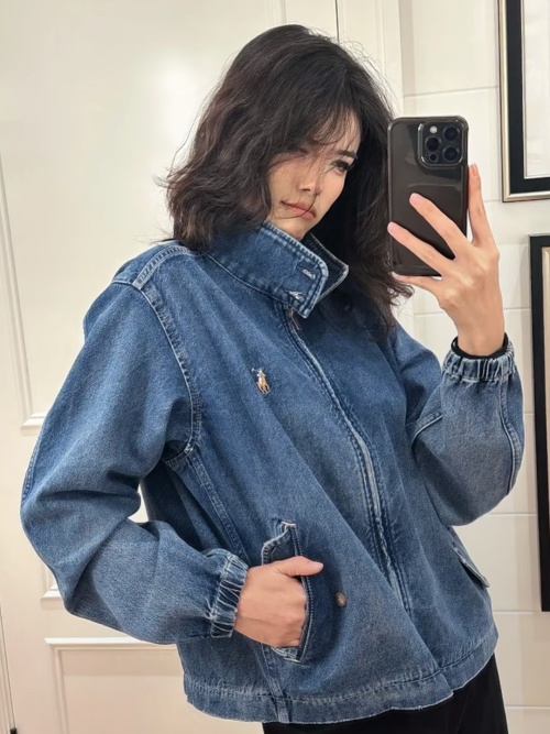 Ralph Lauren Denim Jacket, Relaxed Fit, Stand Collar, Long Sleeve, Washed Blue 1 Ralph Lauren Denim Jacket, Relaxed Fit, Stand Collar, Long Sleeve, Washed Blue