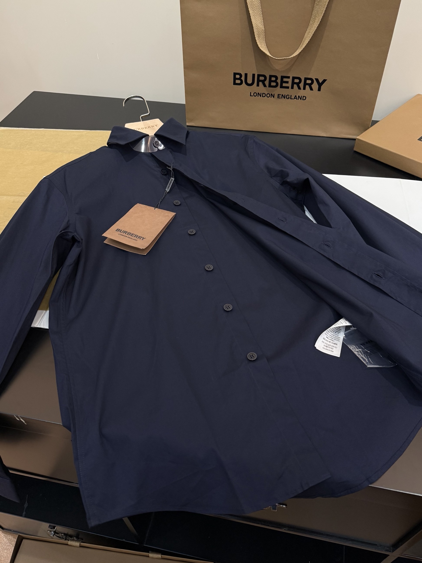 藏青色🅱️Bur经典TB刺绣专属标识装饰弹力棉长袖衬衫经典BUR TB系列，男女万年青同款，经典TB微标