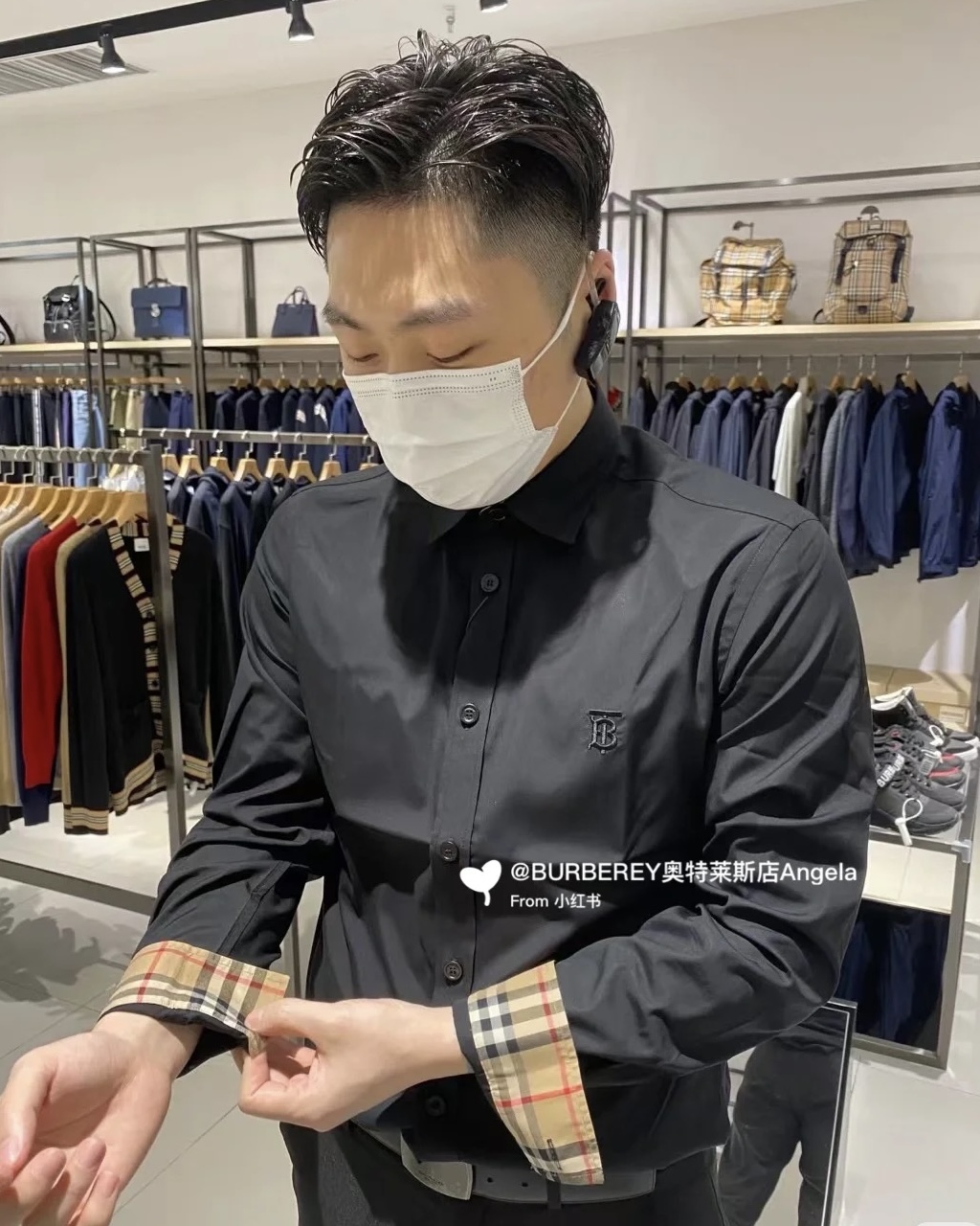 上身图参考🅱️Bur经典TB刺绣专属标识装饰弹力棉长袖衬衫经典BUR TB系列，男女万年青同款，经典TB