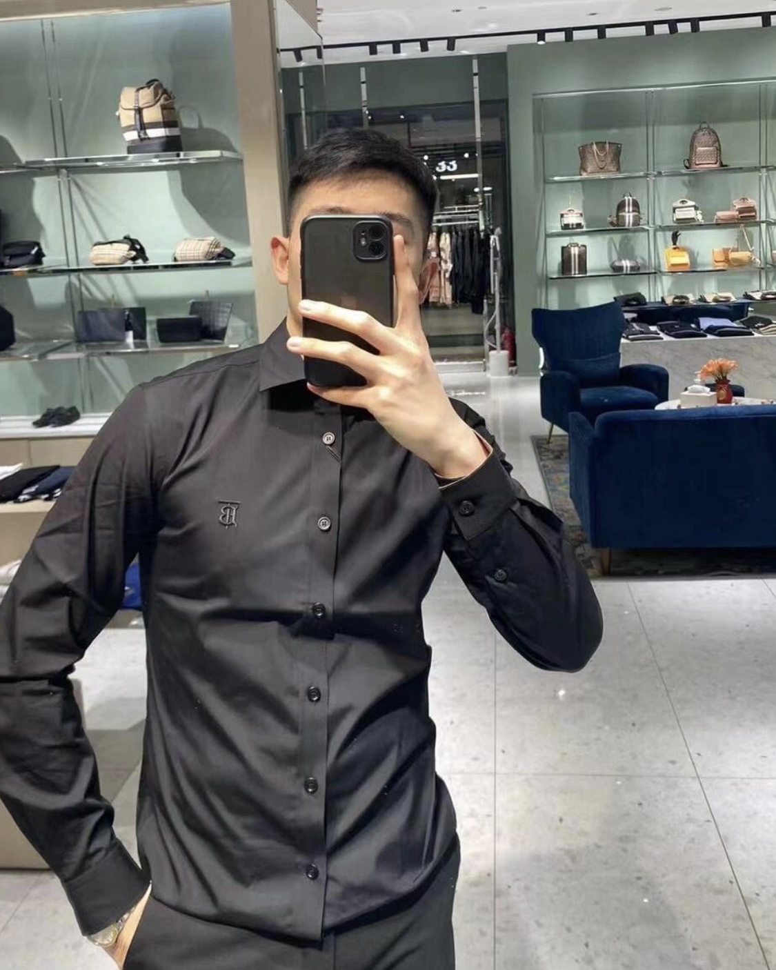 上身图参考🅱️Bur经典TB刺绣专属标识装饰弹力棉长袖衬衫经典BUR TB系列，男女万年青同款，经典TB