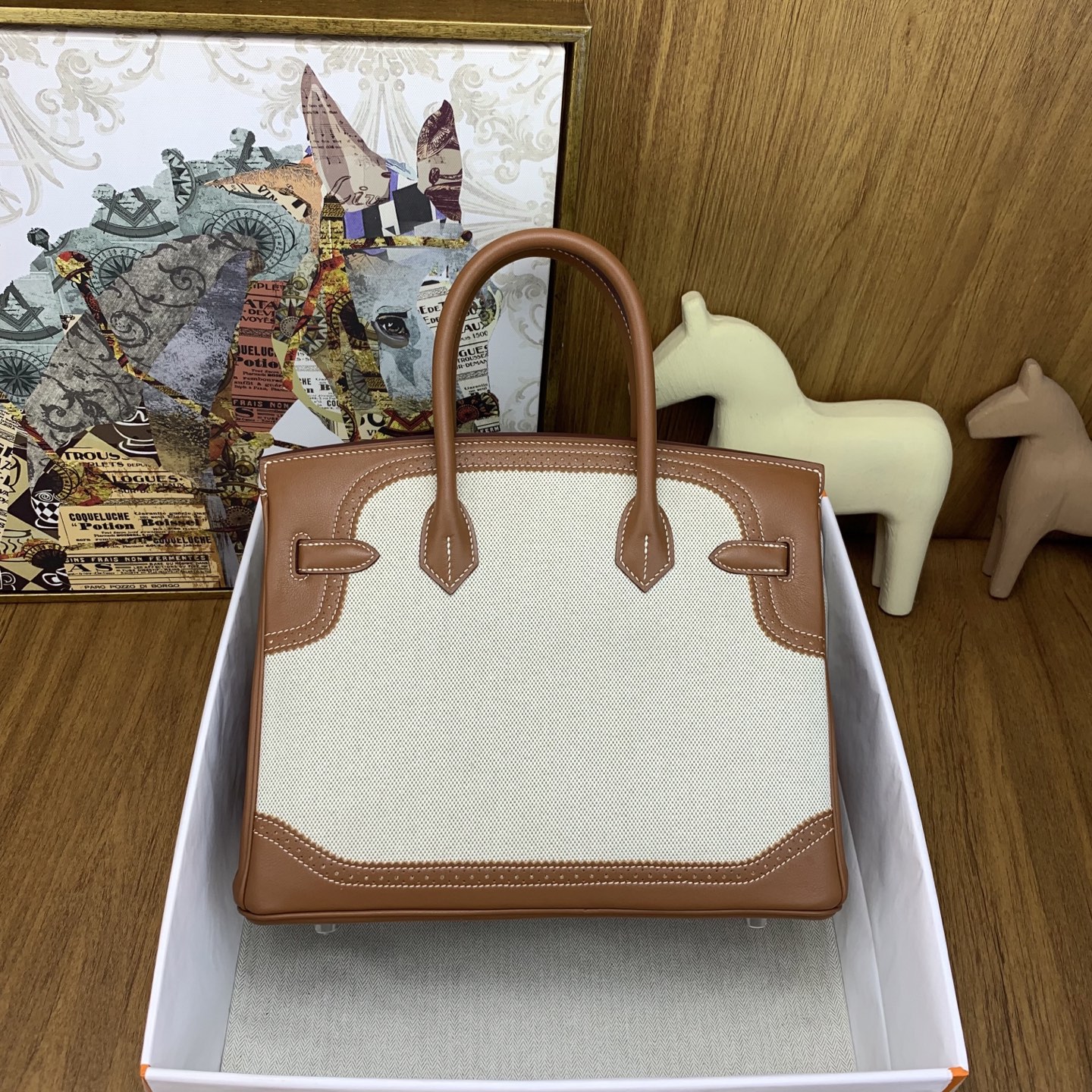Hermes Birkin Natural canvas and brown leather work everyday