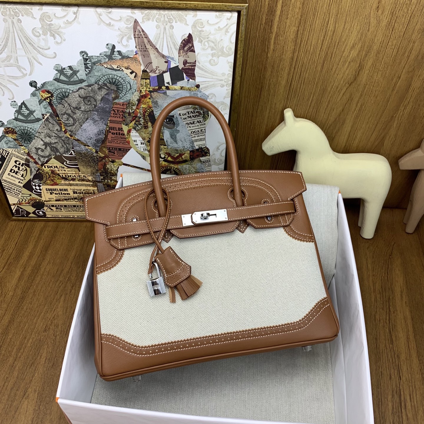 Hermes Birkin Natural canvas and brown leather work everyday
