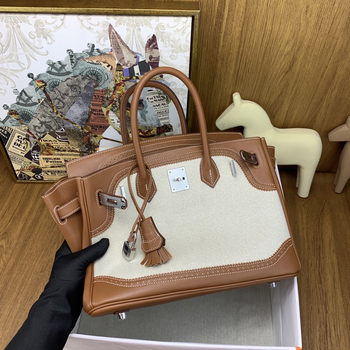 Hermes Birkin Natural canvas and brown leather work everyday
