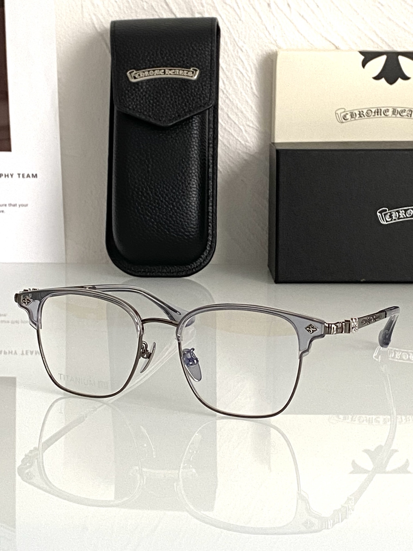 新～简约大方 半框眉架CHROME HEART 钛❗️CH8323 SIZE:51-19-149
